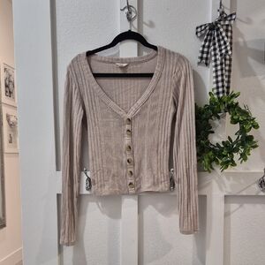 Aeropostale Beige Ribbed Button-Down Top